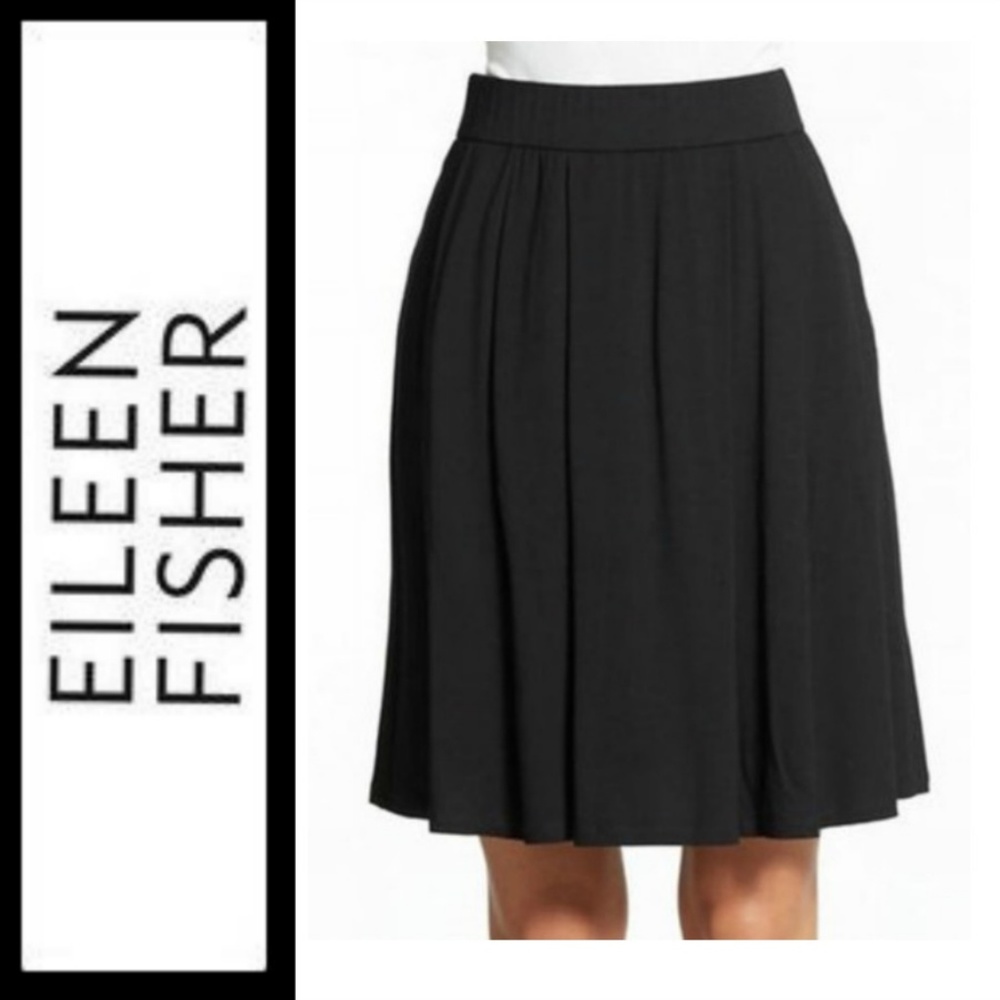 BNWT Eileen Fisher Black Pleated Viscose Jersey Skirt SMALL Mini $138 NWT NEW